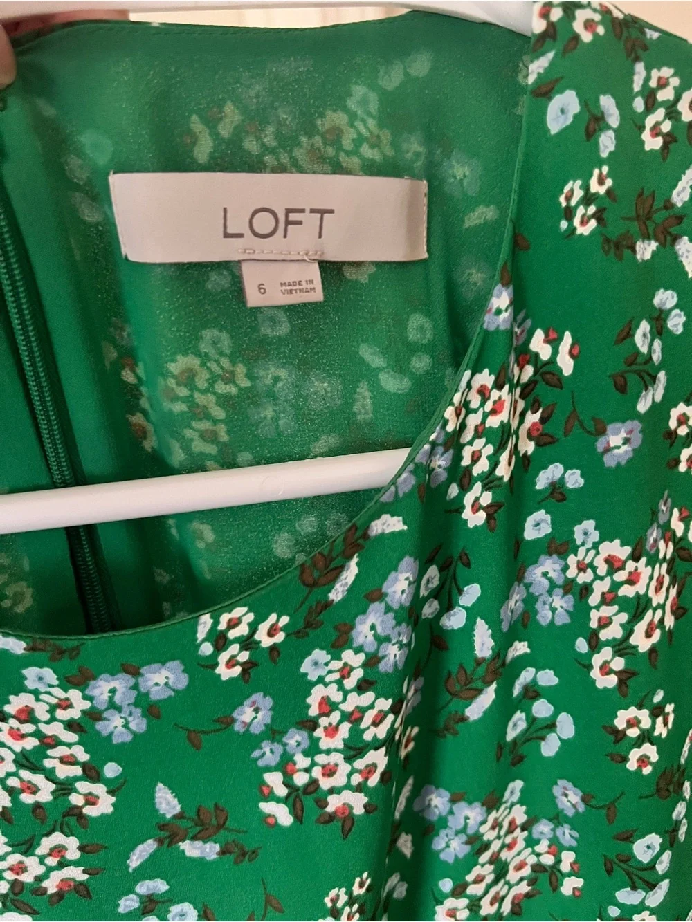 Green Floral Short-Sleeve A-Line Dress